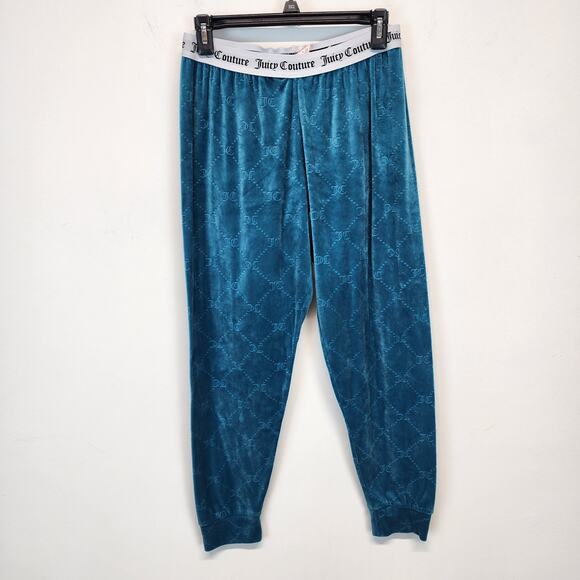 Juicy Couture Velour Track Pajama Set Size S Allover Logo Teal Turquoise Y2K - Picture 3 of 13